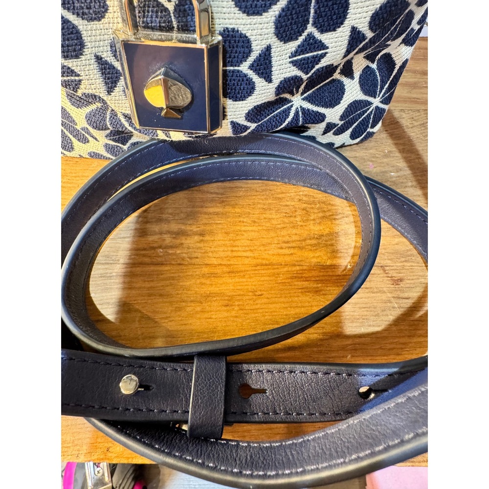Kate Spade Remedy Spade Flower Jacquard Small Top Handle Bag Navy Blue Cream - Picture 8 of 14